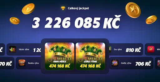 Celkový jackpot 3 226 085 Kč – hlavní výhry Trefa měsíce a Zářez týdne po 474 168 Kč, zobrazené i menší výhry hráčů
