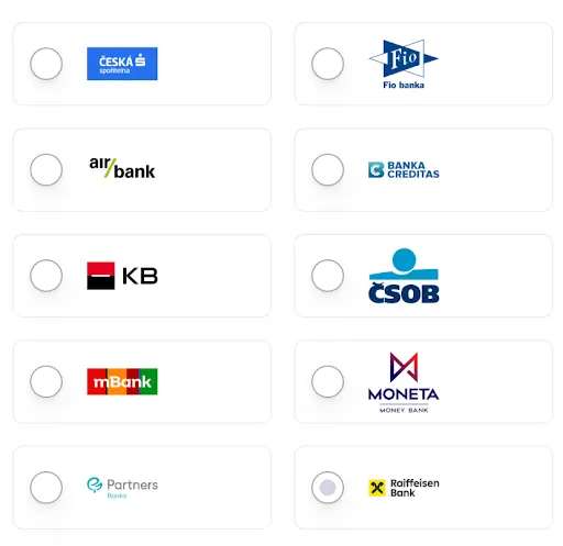 Výběr banky pro ověření identity nebo platbu