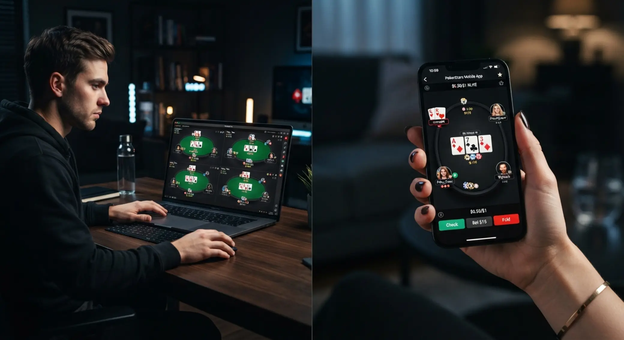 Srovnání online pokeru na notebooku a mobilu
