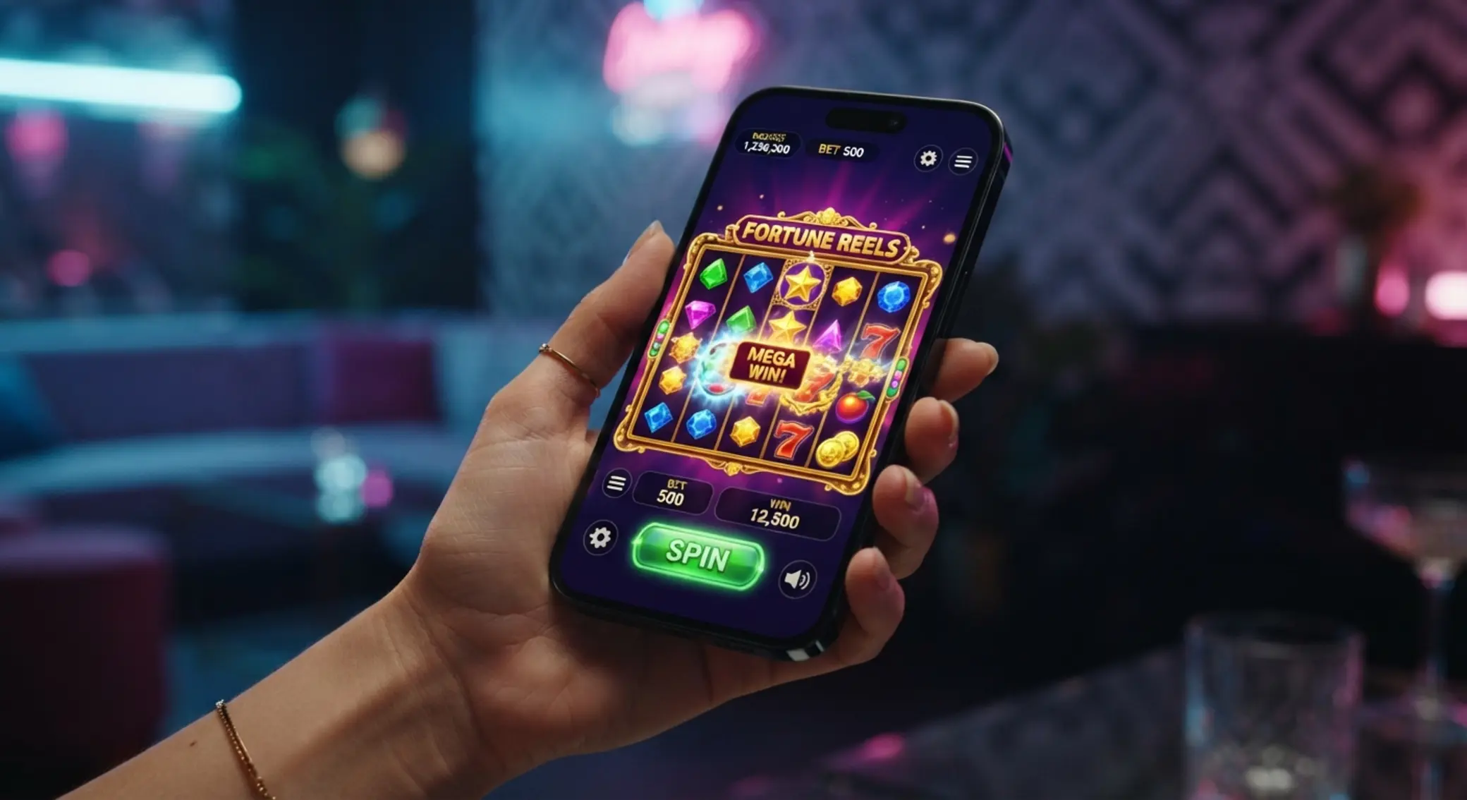 Mobilní telefon se zobrazením online slotu