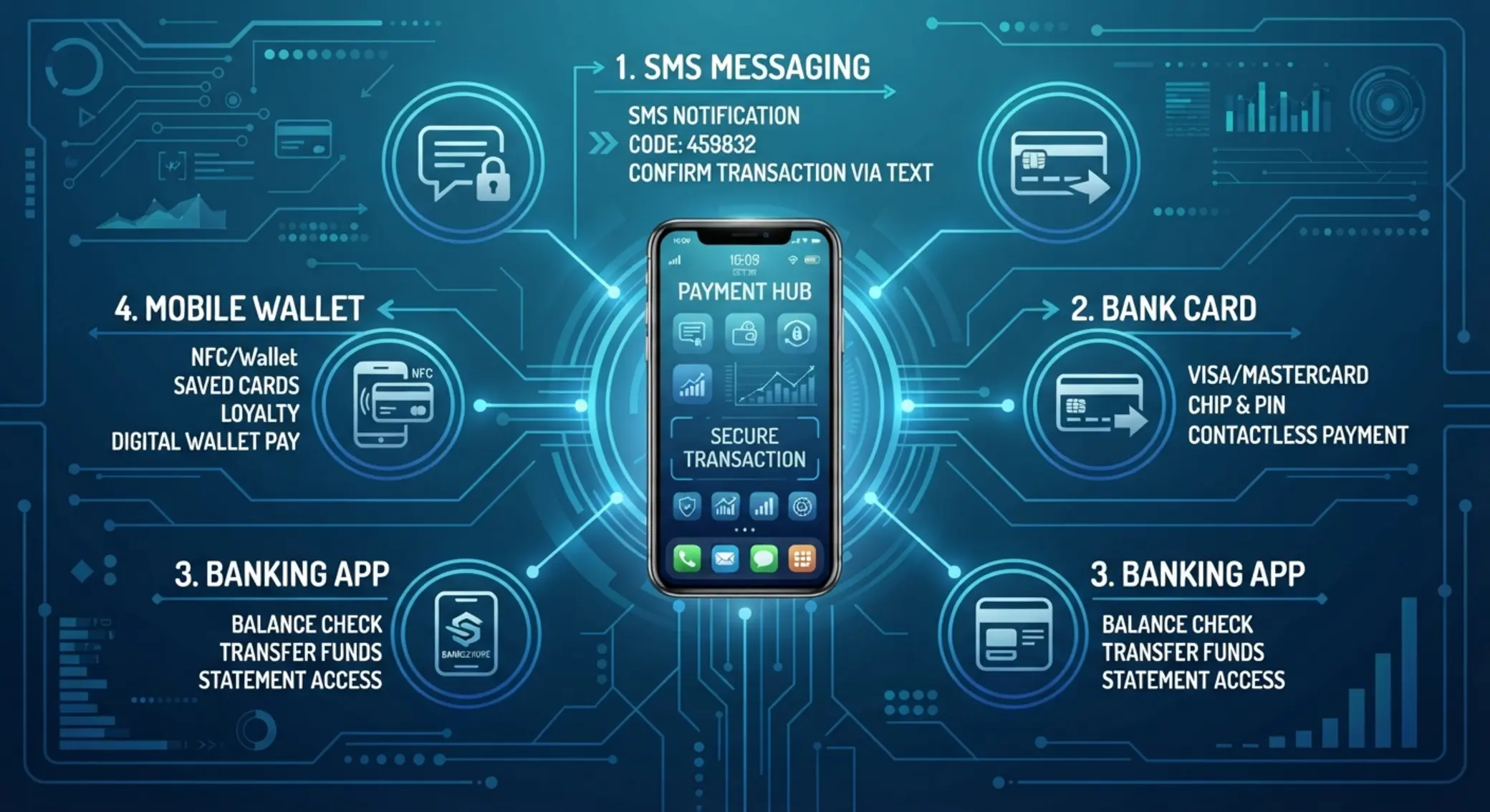 Přehled mobilních platebních metod kolem smartphonu